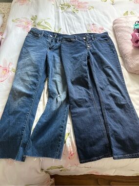 J. Crew Wide Leg Denim Jeans in Mid and Dark Blue